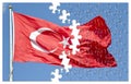 Turkish flag - Moon and star icon on red background against blue sky - concept in jigsaw puzzle shape