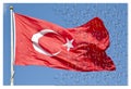 Turkish flag - Moon and star icon on red background against blue sky - concept in jigsaw puzzle shape