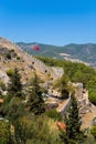 Turkish flag over an ancient fortress. Royalty Free Stock Photo