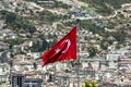 Turkish flag over the roofs of the city of Alanya in Turkey Royalty Free Stock Photo