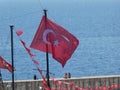 Turkish Flag pirate ship sea water harbour beach bar resturant old town Antalya turkey