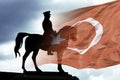 Turkish Flag with silhouette of Ataturk Monument. 29 ekim cumhuriyet bayrami