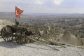 Turkish flag on a wagon and a rock desert