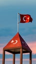 Turkish flag waving at blue sky. Turkey country flag flowing in the wind at blue sky Royalty Free Stock Photo