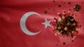 Turkish flag waving with Coronavirus outbreak. Pandemic Covid 19 Turkey virus