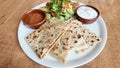 turkish flatbread Gozleme with salad and dips Royalty Free Stock Photo