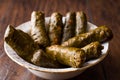 Turkish Food Dolma Stuffed Grape Leaves with Minced Meat, Rice and Tomato Paste / Sarma. Royalty Free Stock Photo