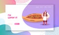 Turkish Food Website Landing Page. Man Wearing Traditional Turkey Costume Stand near Pide or Pita with Meat