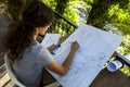 A Turkish girl draws human figures during an art class in Bursa in Turkey.