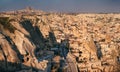 Turkish Goreme caves village and Uchisar castle landscape Royalty Free Stock Photo