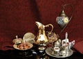A variety of Turkish gifts and souvenirs of Istanbul Grand bazaar. Hand crafted copper ware and Tuskis coffee sets.
