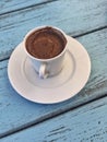 Turkish Greek coffee on wooden table Royalty Free Stock Photo