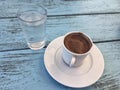 Turkish Greek coffee on wooden table Royalty Free Stock Photo