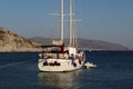 Turkish gulet - traditional wooden schooner moored in Aquarium Bay near Bodrum Royalty Free Stock Photo