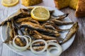 Turkish Hamsi Tava with cornbread / Fried Anchovies Royalty Free Stock Photo