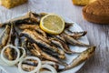 Turkish Hamsi Tava with cornbread / Fried Anchovies Royalty Free Stock Photo