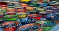 Turkish handmade colourful ceramic plates and bowls Royalty Free Stock Photo