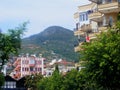 Turkish houses in the city of Alanya, street scene, barrels for natural water heating on the roof