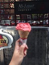 Turkish ice cream in Bukit Bintang Malaysia in pink with a shop background