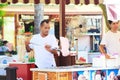 Turkish ice cream seller works in Istanbul ÃÂ° street Royalty Free Stock Photo