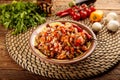 Turkish Izgara Salad served in a dish isolated on grey background side view