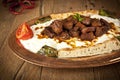 Turkish Kebab eggplant and meat alinazik