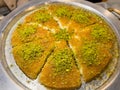 Turkish kunefe with cheese filling and pistachio