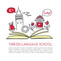 Turkish language school vector doodle illustration