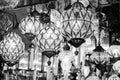 Turkish lanterns, old style lamps sold at Grand Bazar, craftsmanshift, colorfull lamps displayd at sunset Royalty Free Stock Photo