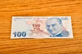 100 Turkish lira banknotes front view Royalty Free Stock Photo
