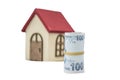 Turkish Lira banknotes and small wooden house