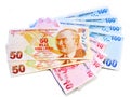 Turkish Lira Banknotes Stock money over the white background