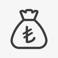 Turkish lira icon. Sack with Turkish currency