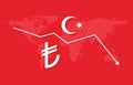 Turkish lira sign money economy currency crisis illustration. Vector lira tl logo design symbol