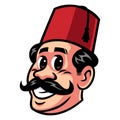 Turkish Man Wearing Fez Logo Cartoon Design Vector
