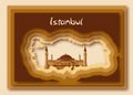 Turkish map silhouette in modern paper cut out style with Hagia Sofia and word Istanbul.