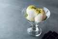 Turkish Maras Vanilla Ice Cream with Pistachio Powder Served Portion in Glass Cup. Royalty Free Stock Photo