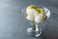 Turkish Maras Vanilla Ice Cream with Pistachio Powder Served Portion in Glass Cup. Royalty Free Stock Photo