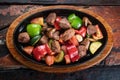 Turkish meat Et Sote on rustic woogen table Royalty Free Stock Photo