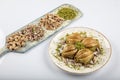 Turkish Midye Baklava Mussel Shape Baklava with green pistachio Powder and Butter Cream. Conceptual of Islamic Feasts
