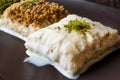 Turkish Milk Dessert Sutlava made with Gullac and Dairy Baklava Dough. Royalty Free Stock Photo