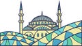 Turkish Mosque on a Hill with Geometric Abstract Landscape Background, vector design Generative AI Royalty Free Stock Photo