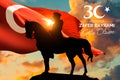 Turkish national holiday concept. 30 Agustos Zafer Bayrami Kutlu Olsun. English: `August 30, Happy Victory Day.