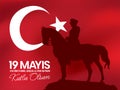 Turkish national holiday vector illustration. 19 Mayis Ataturk'u Anma, Genclik ve Spor Bayrami Kutlu Olsun.