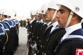 Turkish navy soldiers waiting on line with rifles