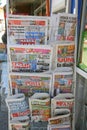 Turkish newspapers for sale outside shop