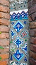 Turkish ornament on ceramic tile in wall. Decorative ornamental design in Turkey.