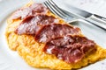 Turkish Pastirma or Pastrami with Omelette / Omlet for Breakfast Royalty Free Stock Photo