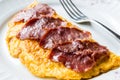 Turkish Pastirma or Pastrami with Omelette / Omlet for Breakfast Royalty Free Stock Photo