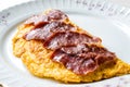 Turkish Pastirma or Pastrami with Omelette / Omlet for Breakfast Royalty Free Stock Photo